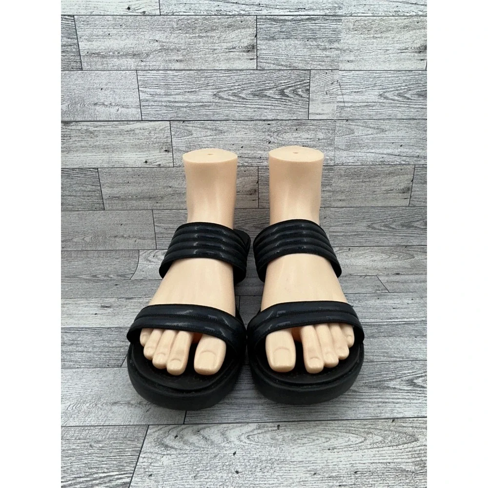 Crocs Cyprus IV Black Wedge Sandals Women Size 10 Two Strap Slip On Heels